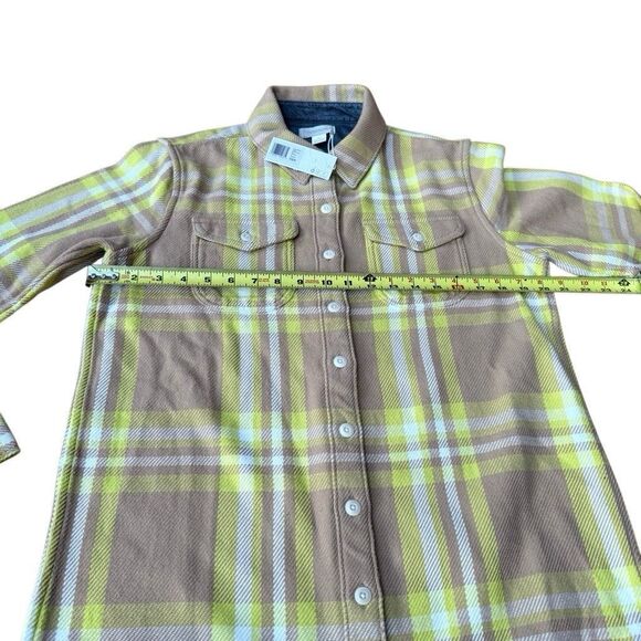 OUTERKNOWN Blanket Shirt Small Flannel Plaid Beige Yellow Tunic Dress NEW $168 - Picture 4 of 8
